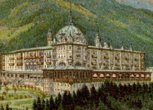 Hotel Waldhaus, Vulpera Hotel Waldhaus Vulpera, farbige Lithographie (Bild: waldhaus-vulpera.org)