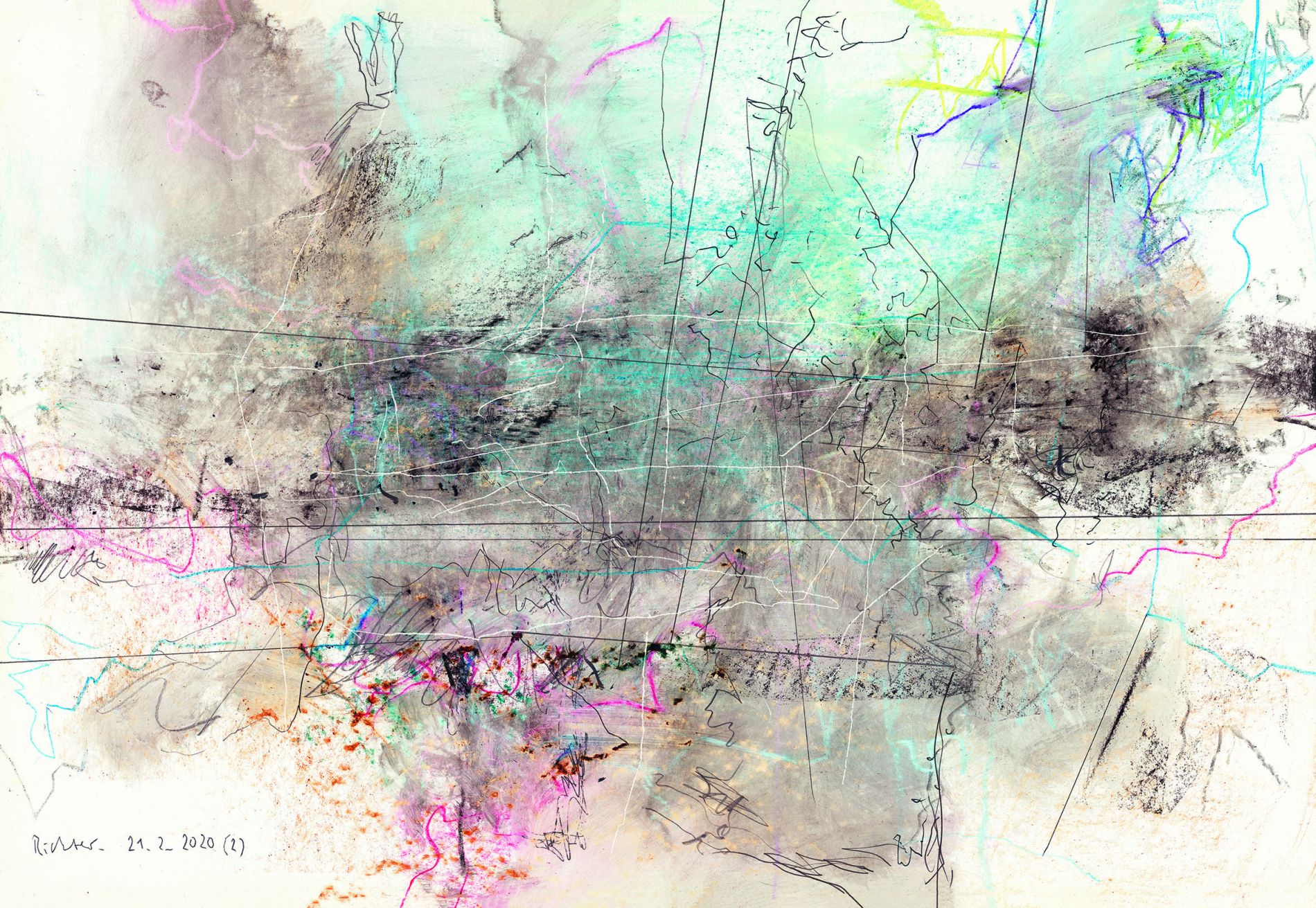 Gerhard Richter 21.2.2020, Bleistift und Ölkreide, 270 x 400 mm, © Gerhard Richter 2021