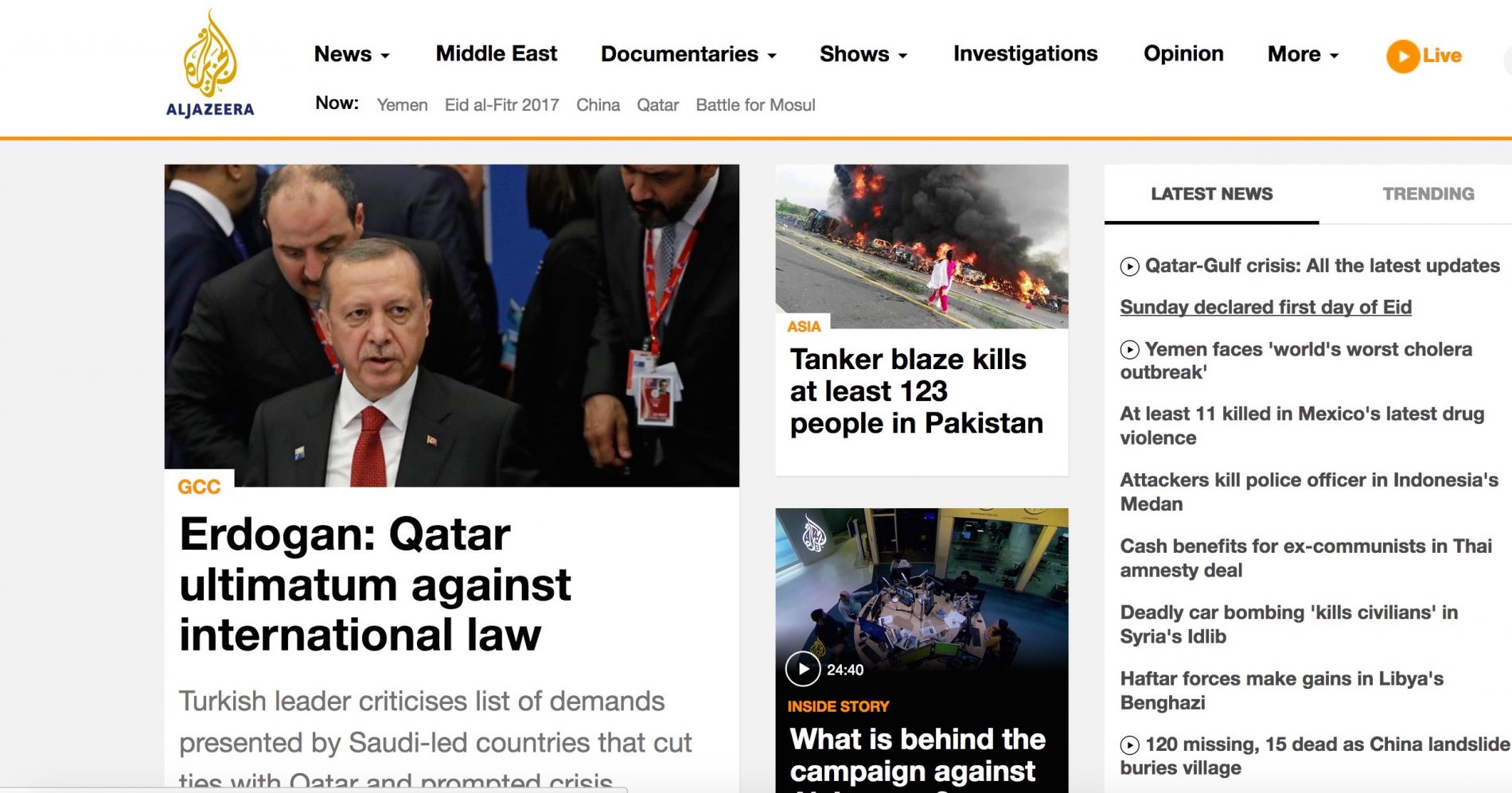 Die Website voh al-Jazeera am Sonntagvormittag
