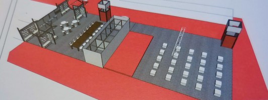 Bühne der Self-Publishing Area mit Bereich für Tischgespräche