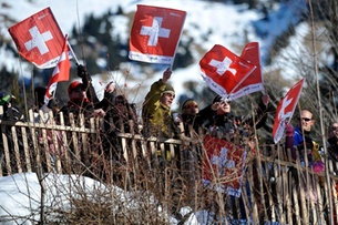 A Swiss skiier during the 2018 FIS Ski World Cup in Wengen 