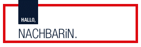 Grafik mit rotem Rechteck auf weißem Hintergrund mit Aufschrift "Hallo Nachbarin"