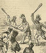 Illustration of a game of lacrosse